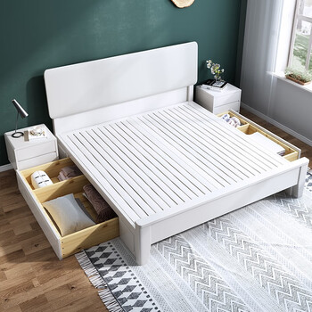 幻乐森 白色床现代简约主卧双人轻奢风女生两米大床架实木 单床 1500