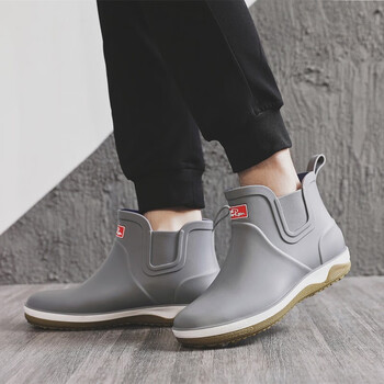 雨靴钓鱼洗车防水鞋厨房工作防滑胶靴套鞋水靴 浅灰色 41标准运动鞋码