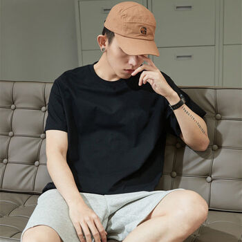夏季男士短袖t恤翻领保罗大码中青年潮流刺绣纯色上衣300黑色2xl体重