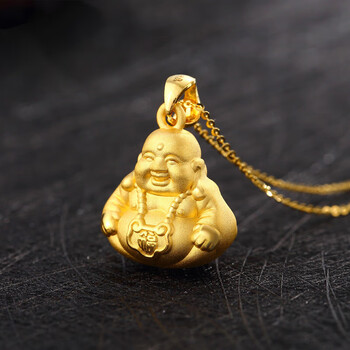 宁夫人顺丰速运弥勒佛吊坠佛公项链女情侣3d硬金足金999挂坠萌佛足