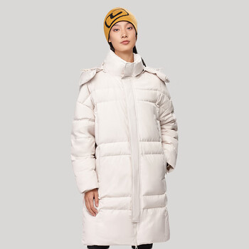 诺诗兰羽绒服女冬中长款宽松鹅绒服热能户外防泼水防风保暖防寒衣白