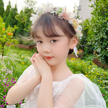 发带蝴蝶结头饰小女孩头箍甜美发饰白肤色娟花金片蝶白飘带花环无规格