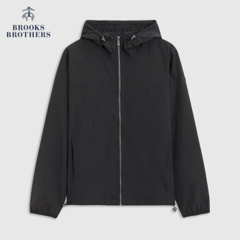 布克兄弟（BrooksBrothers）男士春秋款简约纯色连帽风衣休闲外套 0004-黑色 XL