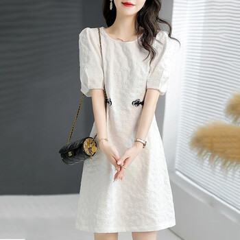 恋春夏季新款连衣裙收腰显瘦宽松休闲纯色气质百搭女装裙子夏天 白色