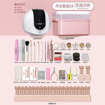 恩妮诗美甲新手初学者套装做指甲油胶家用全套工具烤灯开店用一整套 【豪华24】选20色+工具箱+打磨机