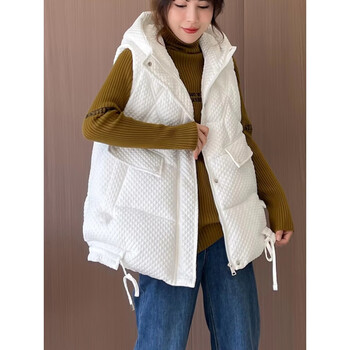 丫丫九江羽绒服女马甲棉秋冬2022连帽外穿坎肩今年流行背心外套白色