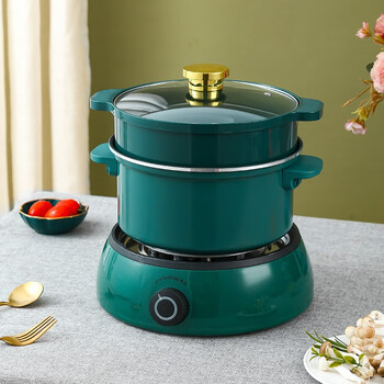 小电锅迷你蒸锅分体式多功能电火锅煎锅祖母绿3合金铝锅旋钮底座蒸笼
