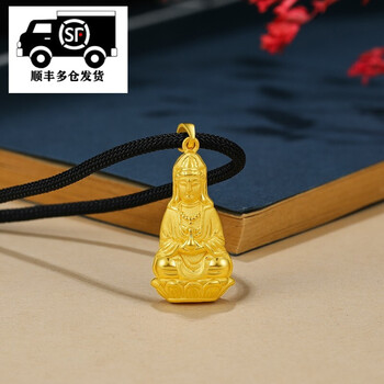 老凤凰999足金观音菩萨黄金吊坠男3d硬金编织绳观音头本命年立体佛