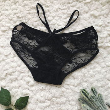 性感内裤欧美风新款蝴蝶结腰部松紧带交叉低腰蕾丝内裤三角裤女 黑色