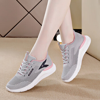 品牌中年人40中老年50岁妈妈鞋网面透气运动鞋夏季女士上班工作 灰色