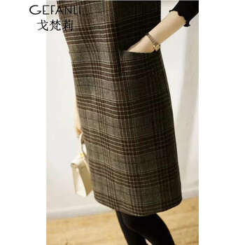 戈梵莉连衣裙新品2021新款女装秋冬气质两件套套装裙大码显瘦性感毛呢轻熟裙中长女士春秋打底裙2223 图片色 S(建议100斤以下)