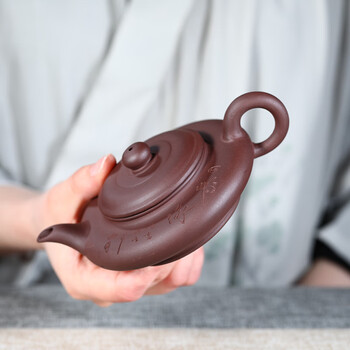 虚扁壶宜兴纯全手工紫砂壶紫泥水扁壶虚扁壶家用茶壶礼品泡茶壶套装紫