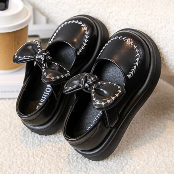 公主鞋2023春秋新款儿童小皮鞋宝宝女孩蝴蝶结单鞋幼儿园轻便黑色35码