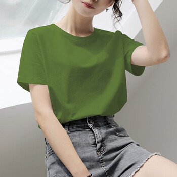 山朵棉  短袖t恤女宽松简约显瘦百搭夏季韩版新款圆领半袖 牛油果绿 l