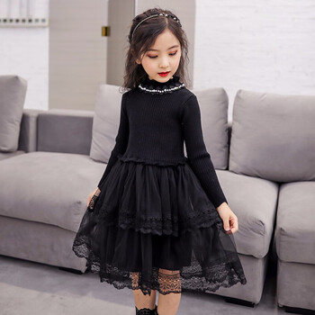 迪士尼disney童装女童冬装连衣裙加绒加厚保暖中长款儿童公主裙蕾丝