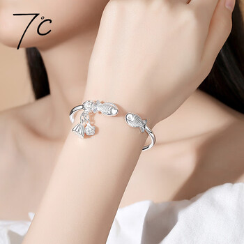 七度银手镯女款999足银双鱼开口银镯子年轻款银手环时尚款银饰首饰品送女友老婆闺蜜生日礼物 精美礼盒 双鱼 