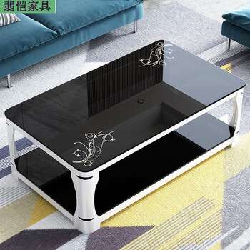 现代办公室长方形仿大理石钢化玻璃茶几桌1307045白架黑色钢化玻璃