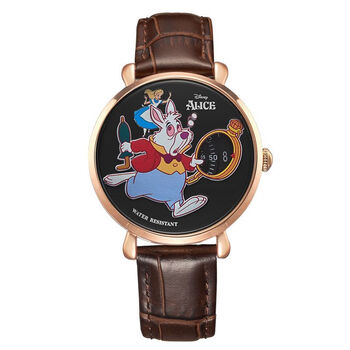 disney迪士尼手表爱丽丝梦游仙境时尚复古初高中生防水石英腕表 黑色