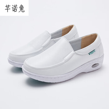 芊诺兔冬季护士鞋女气垫白色坡跟平底防滑透气舒适加绒医院医生工作鞋