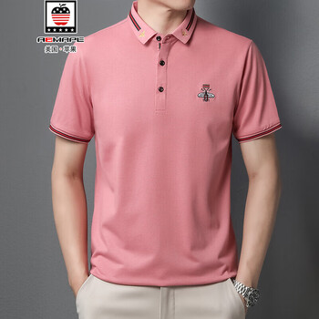 aemape美国苹果短袖男翻领商务青年小蜜蜂半袖款式男装polo衫粉色l