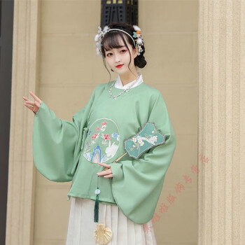 明制原创汉服女圆领马面汉服全套女仙气中国风古装青色上衣中衣s