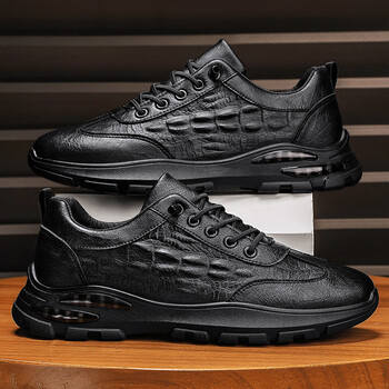 吉普盾劳保男鞋春季防滑防水厨房上班工作运动休闲皮鞋男士黑色老爹潮