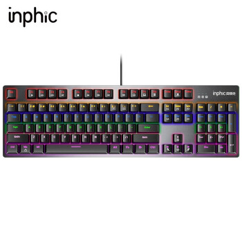英菲克（INPHIC)V910机械键盘 游戏键盘 办公键盘 有线电脑键盘 金属面板 104键无冲混光宏编程 铁灰色 红轴