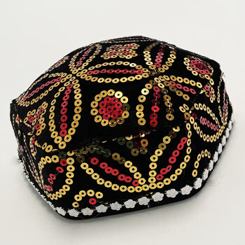 确不凡维吾尔族帽子男新疆六角帽带辫子男女帽子演出头饰维吾尔族舞蹈