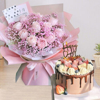 女朋友 鲜花生日蛋糕组合女朋友闺蜜妈妈订婚母节礼物s21 11朵戴安娜