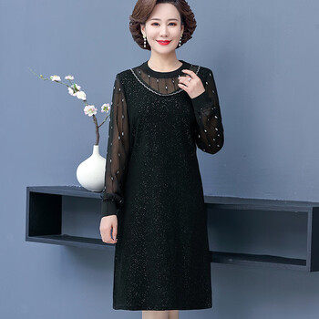 老年女装>歌珀尼>歌珀尼小个子中年妈妈春秋连衣裙高档中长款气质拼接
