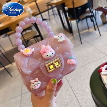 迪士尼儿童可爱卡通果冻包女童硅胶斜挎包小女孩迷你珍珠手提小包美乐