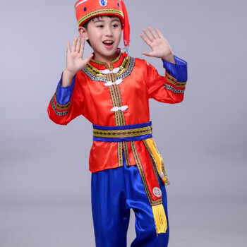 三壮族服装侗族少数民族竹竿舞演出服装瑶族 男款4长袖 包括头饰腰带