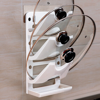 锅盖架坐式多层双庆厨房锅盖架壁挂免打孔带接水盘锅盖支架塑料沥水