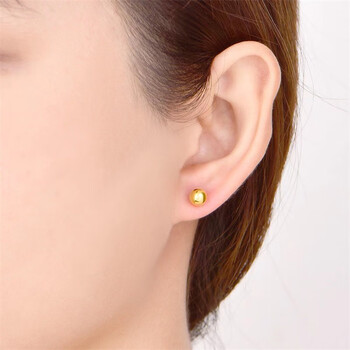 钩耳钉女足金耳环圆球耳针小金珠女款耳饰520情人节大号黄金耳钉一对