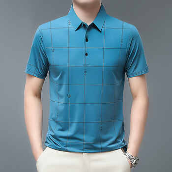 雅戈尔剪标夏季新款中年男士冰丝polo翻领短袖中老年爸爸商务休闲格子