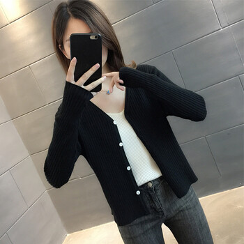 女短款针织小女2022高腰早春秋薄款外搭毛衣小外套上衣黑色s90一105斤