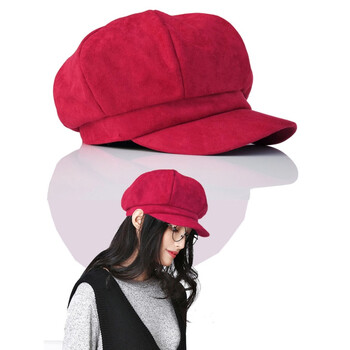 女式帽子时尚潮帽鹿皮绒八角帽红色报童帽本命年春秋冬季英伦复古