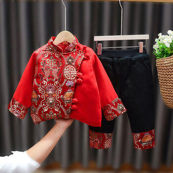 洛童欧拜年服男宝宝唐装冬季冬装虎年小孩过年穿的衣服儿童春节服装