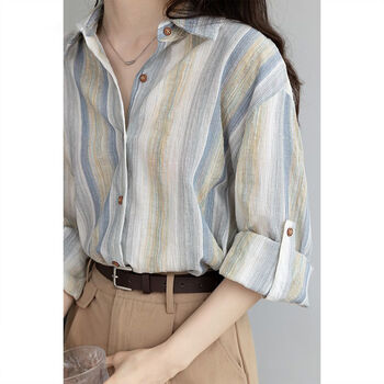 服饰内衣>女装>衬衫>维莘>维莘桑蚕丝开衫女薄款竖条纹衬衫夏季内穿外