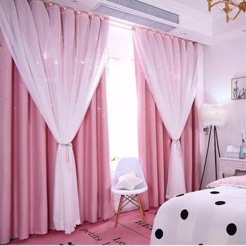 格莱丽简约现代星空ins抖音遮光客厅卧室飘窗出租屋定制成品窗帘粉色