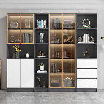 广东佛山家具 定制玻璃门书柜北欧轻奢展示柜子简约现代书房书橱 80cm