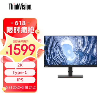 联想 ThinkVision23.8英寸2K IPS屏 莱茵护眼 Type-C 85W反向充电 人体工学支架 电脑办公显示器T24h-20