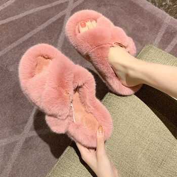 秋冬季穿的可爱毛毛拖鞋女外穿2022年秋季新款平底室内居家绒毛拖一字