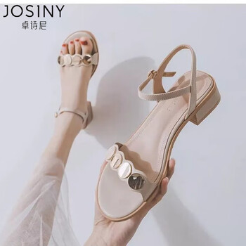 卓诗尼粗跟凉鞋女夏2024年新款中跟风校园鞋子颜高外穿学生一字带软底