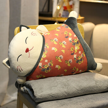 京佳猫抱枕被子两用办公室汽车靠垫椅子靠枕座椅腰枕午睡神器红色猫