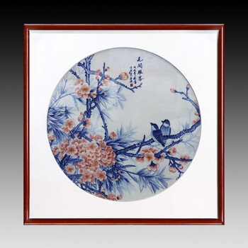 巧马高端高档景德镇陶瓷手绘青花花鸟瓷板画新中式客厅装饰画玄关书房