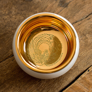 sonwibumn纯金k金杯羊脂玉瓷黄金盏杯陶瓷功夫茶具纯手工鎏金主人杯单