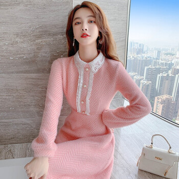 可可婉针织连衣裙秋冬季长袖2021新款早秋女装微胖mm时尚休闲小个子