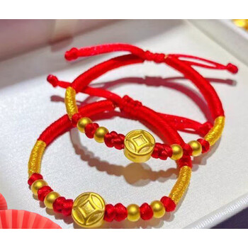 老凤祥转运珠红绳手链女古法小金珠子纯金编织手绳婴儿情人节送女a款