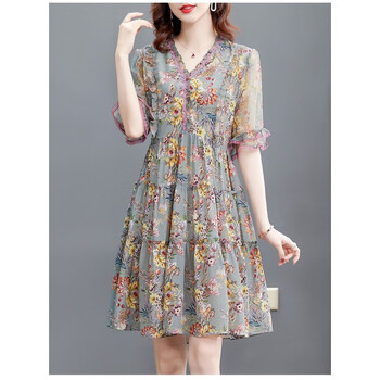 【抖音同款】瑞希服装碎花连衣裙夏2021新款贵夫人时尚连衣裙晨牧 蔷